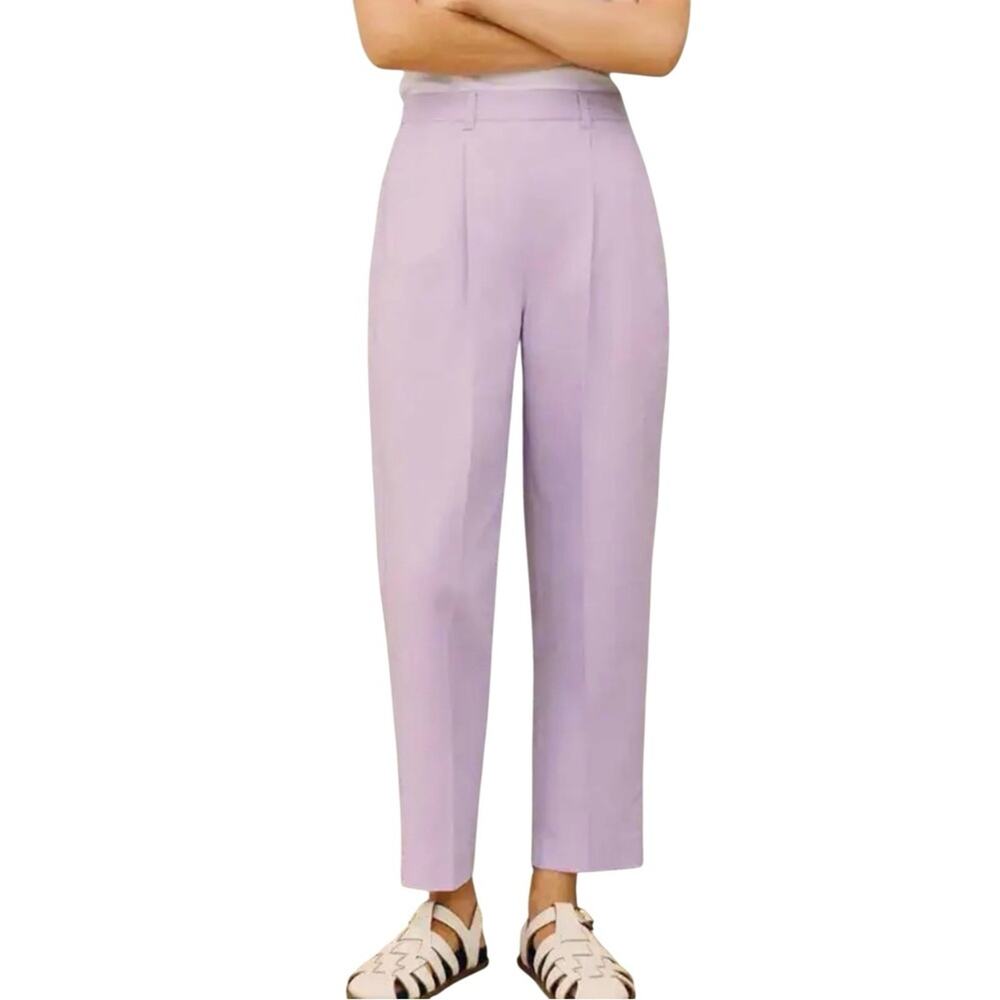 ME+EM Textured Tapered Front Pleat Lilac Cropped High Rise Trouser Pants US 0